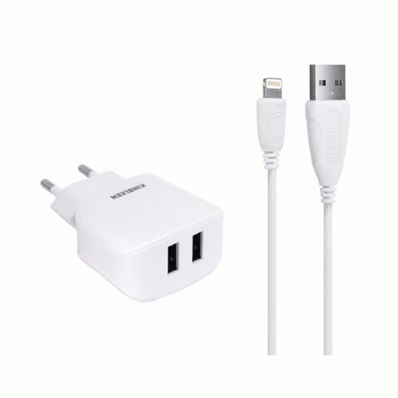 KINGLEEN E06 Φορτιστής κινητού / Mobile Charger με 2 Θύρες USB-A Και Καλώδιο USB Σε Lightning - Χρώμα: Λευκό KINGLEEN E06 Φορτιστής κινητού / Mobile Charger με 2 Θύρες USB-A Και Καλώδιο USB Σε Lightning - Χρώμα: Λευκό