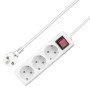 Πρίζα προέκτασης No brand, 3 δρόμων, 250V, 16A, Καλώδιο, 3μ., Με διακόπτη, Λευκό - 17875