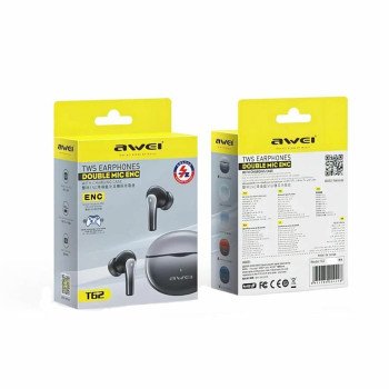 AWEI T62 ENC Ακουστικά Ασύρματα Bluetooth 5.3 TWS Earpods Wireless Εarphones με θήκη φόρτισης Χρώμα : Μαυρο