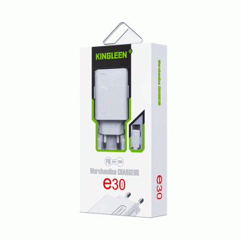 KINGLEEN E30 Φορτιστής κινητού / Mobile Charger PD 20W με Θύρα USB-A Και Θύρα TYPE C Με Καλώδιο USB-A Σε Micro 3A - Χρώμα: Λευκό