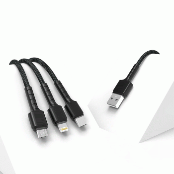 PZX V136 Καλώδιο Φόρτισης και Μεταφοράς Δεδομένων 1.2M / Charging And DATA CABLE 3 ΣΕ 1 USB ΣΕ Lightning / Type-C / micro USB 3.1A - Χρώμα: Μαύρο