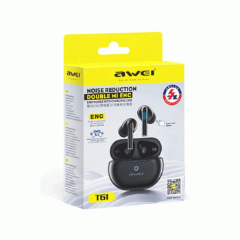 AWEI T61 Ακουστικά Ασύρματα Bluetooth Earpods Wireless Εarphones με θήκη φόρτισης Χρώμα : Μαυρο