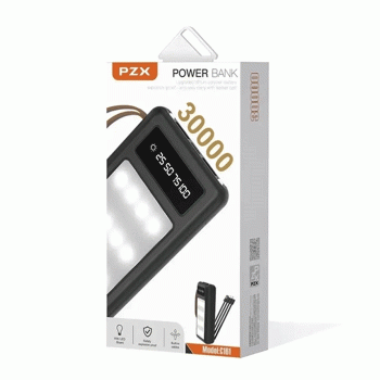 PZX C161 Power Bank με 2 Θύρες USB-A και 1 Θύρα TYPE C 30000mAh - Χρώμα: Μαύρο