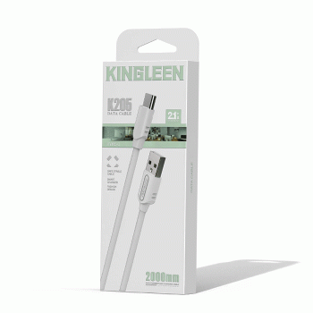 KINGLEEN K205 Καλώδιο Φόρτισης και Μεταφοράς Δεδομένων 2M / Charging And DATA CABLE USB Σε Type-C 2.1A - Χρώμα: Λευκό