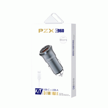 PZX Φορτιστής Αυτοκινήτου / Car Charger C960 38W MAX Με Θύρα USB Και TYPE C 5V/3A Με Καλώδιο USB Σε Micro - Χρώμα: Μαύρο